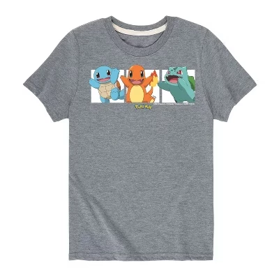 Футболка для мальчиков Pokémon, стартеры Канто, серая