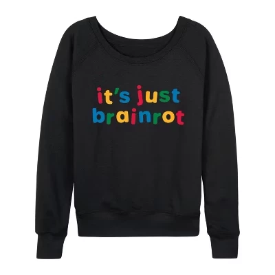 Women's -  - Just Brainrot Lightweight French Terry Wide Neck Long Sleeve Graphic Shirt black