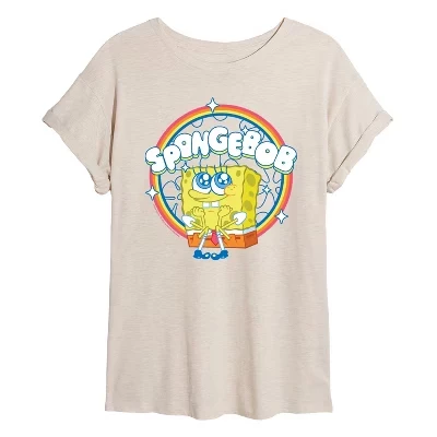 Женская футболка SpongeBob, радуга, оверсайз, бежевая
