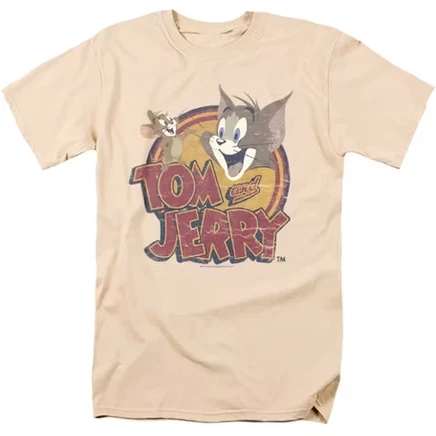 Мужская кремовая футболка Tom And Jerry, поврежденная водой