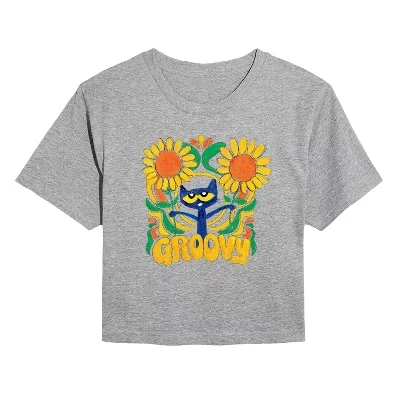Женская укороченная футболка Pete the Cat Groovy, серая