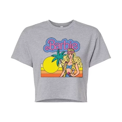 Женская укороченная футболка Barbie California Sunset с логотипом, серая