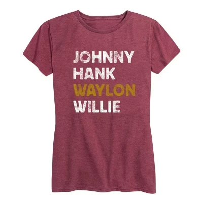 Женская футболка Johnny Hank Waylon Willie, бордовая