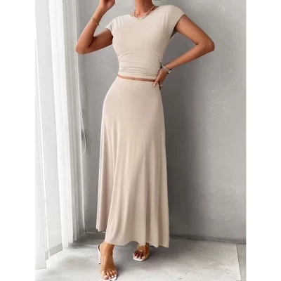 Женский комплект Yesfashion: топ и юбка миди, абрикосовый