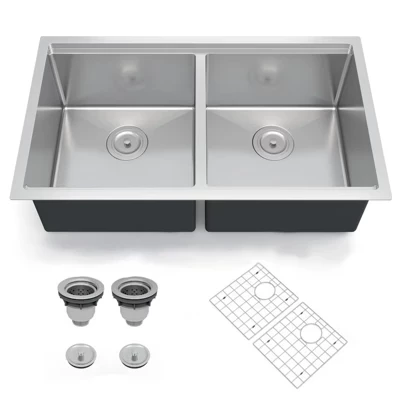 Modern Drop-in Workstation Kitchen Sink - 16 Gauge Stainless Steel Topmount Sink, 9