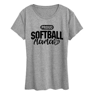 Женская футболка Proud Softball Mama черного цвета с коротким рукавом и графическим рисунком heather grey