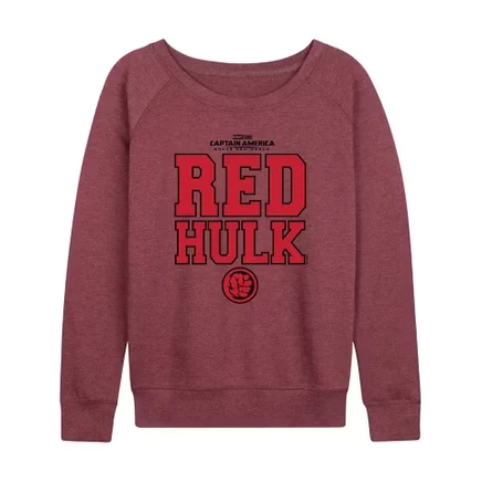 Женская рубашка Captain America Red Hulk Collegiate из легкого французского махрового материала с широким вырезом и длинным рукавом с графическим рисунком heather maroon