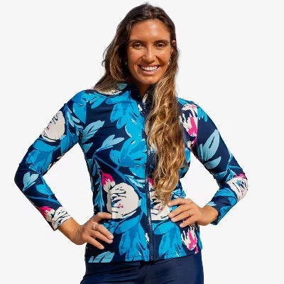 Женский плавательный топ midnight Bloom с длинным рукавом и застежкой на молнию UPF 50+ Nora Swim Top midnight bloom