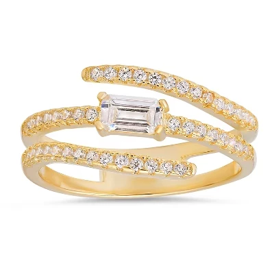 Кольцо queen-jewels серебро с багетным фианитом, золотистое