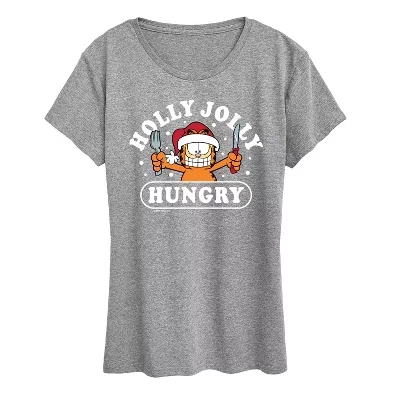 Женская футболка Garfield с принтом «Holly Jolly Hungry», серый меланж