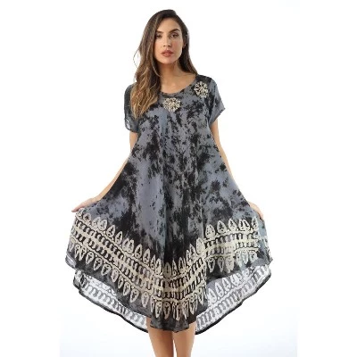 Летнее платье Batik Tie Dye Beach Cover Up черный / белый
