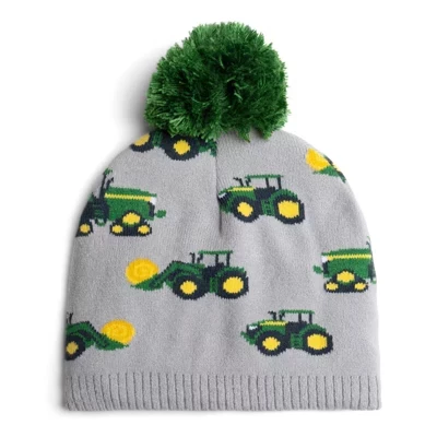 Детская вязаная шапка John Deere с помпоном, серая
