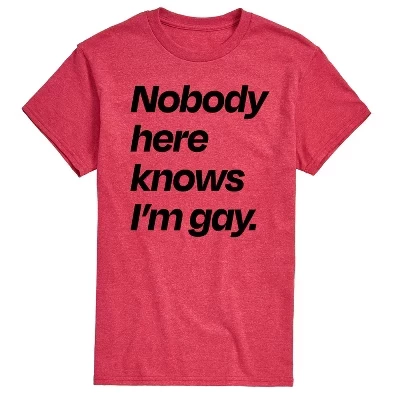 Мужская футболка с коротким рукавом Nobody Knows Im Gay с графическим рисунком heather red
