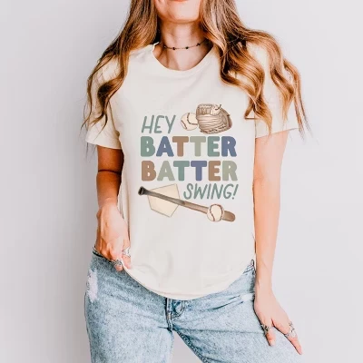 Кремовая акварельная футболка с коротким рукавом Hey Batter Batter Swing