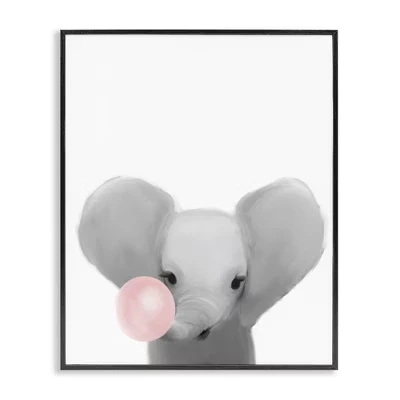 Слоненок с розовой жевательной резинкой Safari Animal в рамке Giclee Art black
