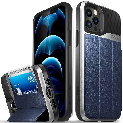 vCommute для Apple iPhone 12/12 Pro Чехол-бумажник, чехол с подставкой, кожаный держатель для карт [Защита от падения военного класса], Синий