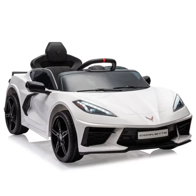 12V Kids Ride On Car, спортивный лицензированный электромобиль Corvette для малышей, с дистанционным управлением, визуальной приборной панелью, светодиодной подсветкой, музыкой, для детей 3-10 лет, белый