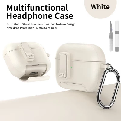 кожаный чехол для Airpods 4, Универсальная защитная крышка для наушников, Со скрытым креплением, Магнитный замок, Набор для чистки для мужчин и женщин светло-зеленый