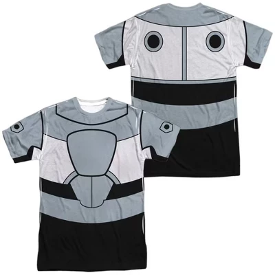 Футболка с сублимированным костюмом для взрослых Popfunk Teen Titans Go Cyborg Uniform спереди и сзади белого цвета