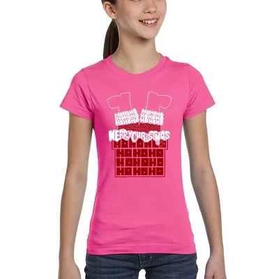 Футболка Chimney Santa - Girl's Word Art розового цвета