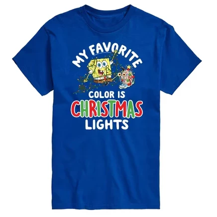 Men's -  - My Favorite Color Is Christmas Lights Spongebob and Gary Short Sleeve Graphic T-Shirt royal blue