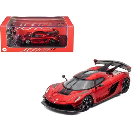 Koenigsegg Jesko Красный металлик с черными полосками и дополнительными колесами 1/64 Модель автомобиля, изготовленная на заказ