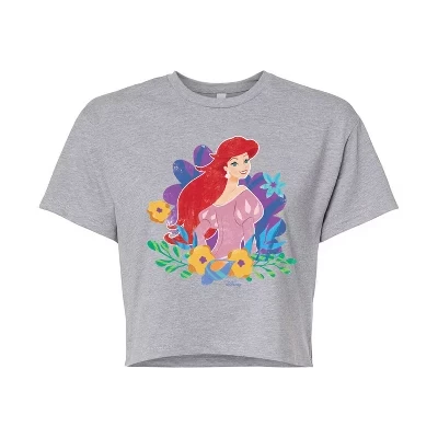 Женская футболка Disney Princess Ариэль и цветы, серая