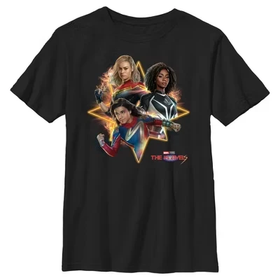 Футболка для мальчиков Marvel The Marvels, герои в движении, черная