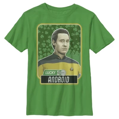 Boy's : The Next Generation Commander Data St. Patrick's Day Lucky Android T-Shirt