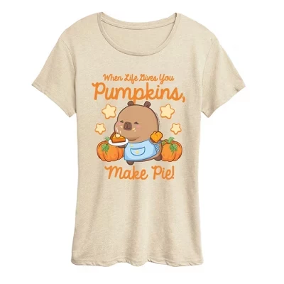 Женская футболка CapyFun с принтом «Life Gives Pumpkins», бежевая
