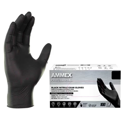 Профессиональные черные нитриловые смотровые перчатки AMMEX - Легкие, медицинского класса - Отлично подходят для использования в медицине, стоматологии, ветеринарии, для нанесения татуировок, а также в быту.