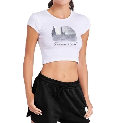 Women's USPS Winter Formations Cap Sleeve Baby Rib Crop Top white