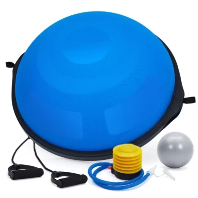 Мяч Coucheta Half Balance Ball с нескользящим основанием, тренажер для стабилизации весом 1600 фунтов для основных тренировок, включает в себя эспандеры, помпу и бонусный мяч blue style 2
