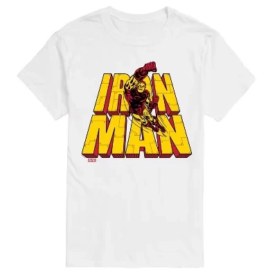 Мужская футболка с надписью Iron Man Stacked Name Оверсайз с коротким рукавом и графическим рисунком белого цвета