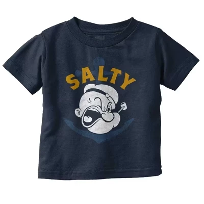 Popeye Sailor Salty Attitude Забавная футболка с рисунком для малышей лицензионного синего цвета