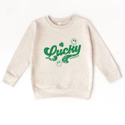 SmileyWorld Lucky Cursive Distressed - Toddler Graphic Sweatshirt natural