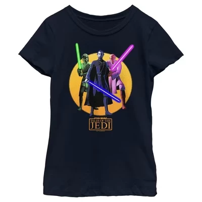 Футболка для девочек STAR WARS джедаи с мечами, синяя