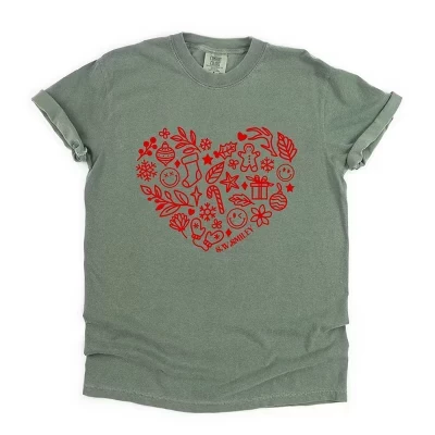 S.W.Smiley Christmas Outline Heart - женская одежда, окрашенная футболка с рисунком moss