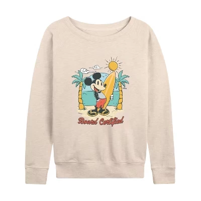 Женская сертифицированная Board Mickey легкая французская махровая рубашка с широким вырезом и длинным рукавом с рисунком birch
