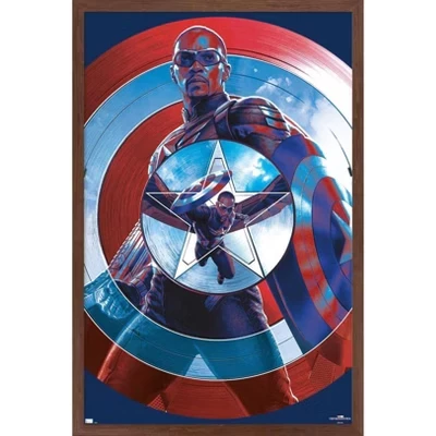 Marvel Капитан Америка: О дивный Новый мир - Настенный плакат в рамке со щитом из красного дерева