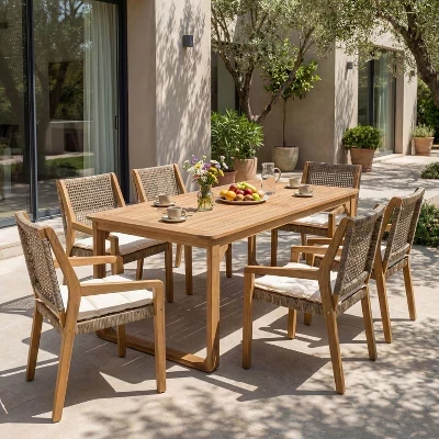 Обеденный гарнитур Emerson Outdoor Patio из дерева акации, состоящий из 7 предметов, с 6 плетеными стульями