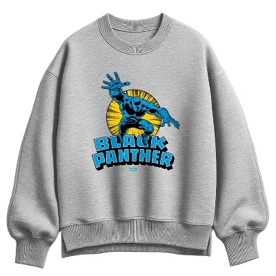 Women's -  - Black Panther Circle Oversized Fleece Crew Sweatshirt athletic heather