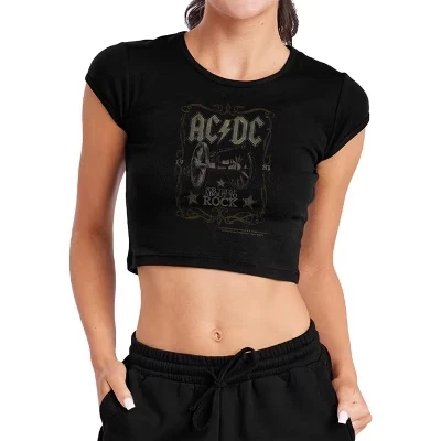 Женский укороченный топ ACDC Rock Label с коротким рукавом в рубчик для новорожденных, черный