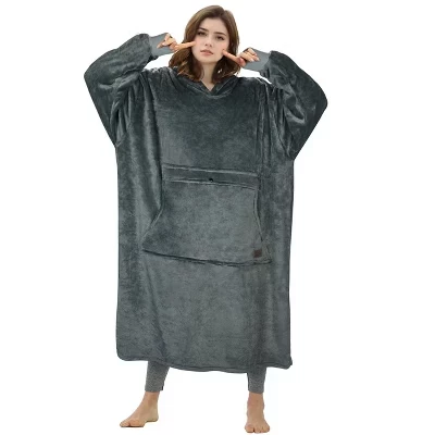 Женская толстовка с капюшоном Oversize Blanket на все тело, удлиненный флисовый пуловер, подарок для женщин, жены, подруги темно-серого цвета