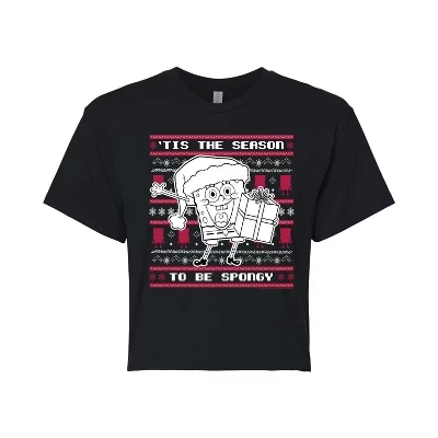 Женская укороченная футболка SpongeBob Xmas Sweater, черная
