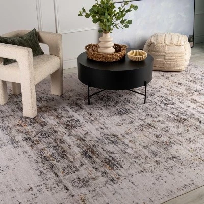 Винтажный ковер Aria Transitional с цветочным рисунком для помещений бежевого цвета