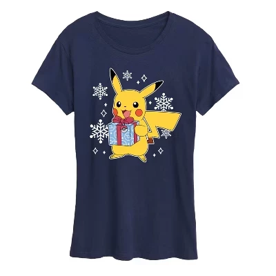 Женская футболка Pokemon Pika Presents с принтом, темно-синяя