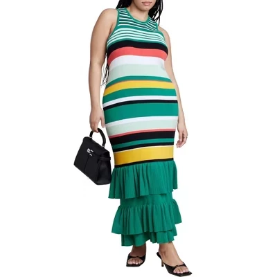 Женское платье Eloquii Stripe & Ruffle, зеленое
