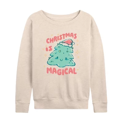 Женская рубашка Christmas Is Magical из легкого французского махрового полотна с широким вырезом и длинным рукавом с графическим рисунком.