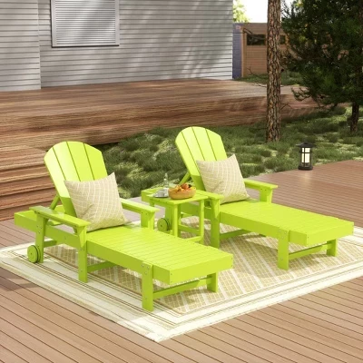 Раскладной шезлонг Malibu Adirondack из 3 предметов с подлокотниками и колесиками лайм